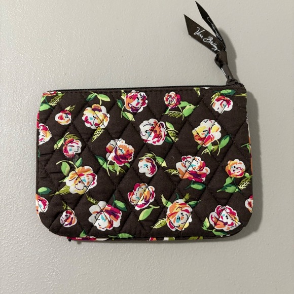 Vera Bradley Quilted Brown Floral Cosmetic Makeup Bag Pouch Zipper Closure - Picture 4 of 7